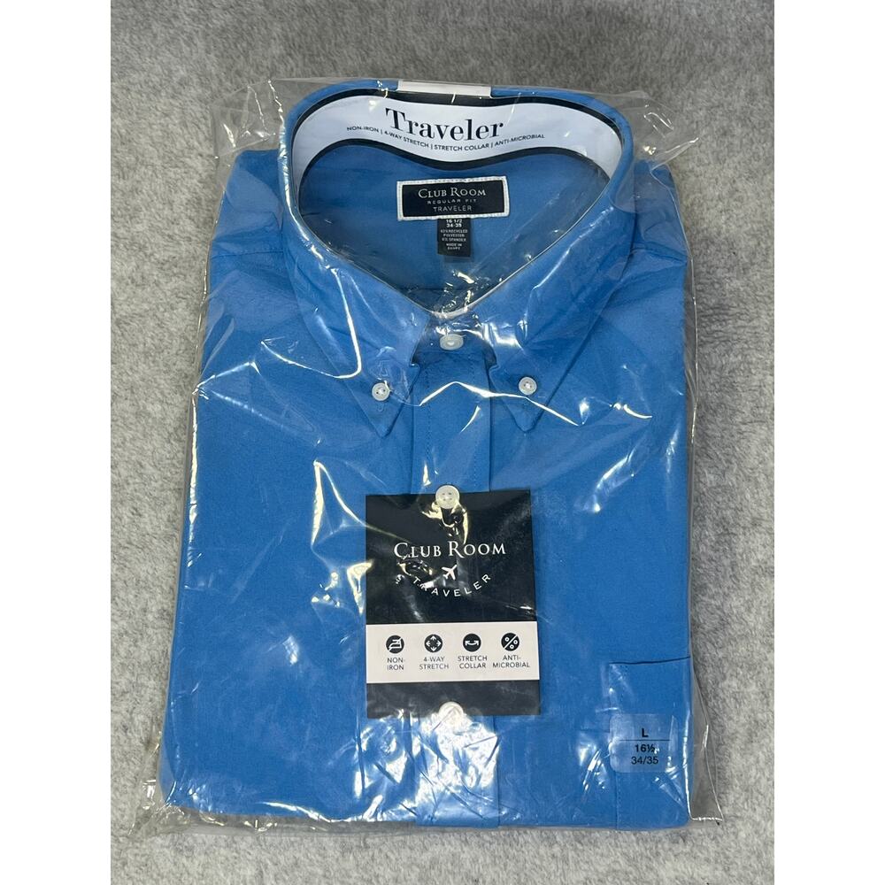 NEW Club Room Traveler Long Sleeved Blue Dress Shirt - Large